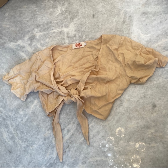 sol sister linen crop top tie - Picture 1 of 2